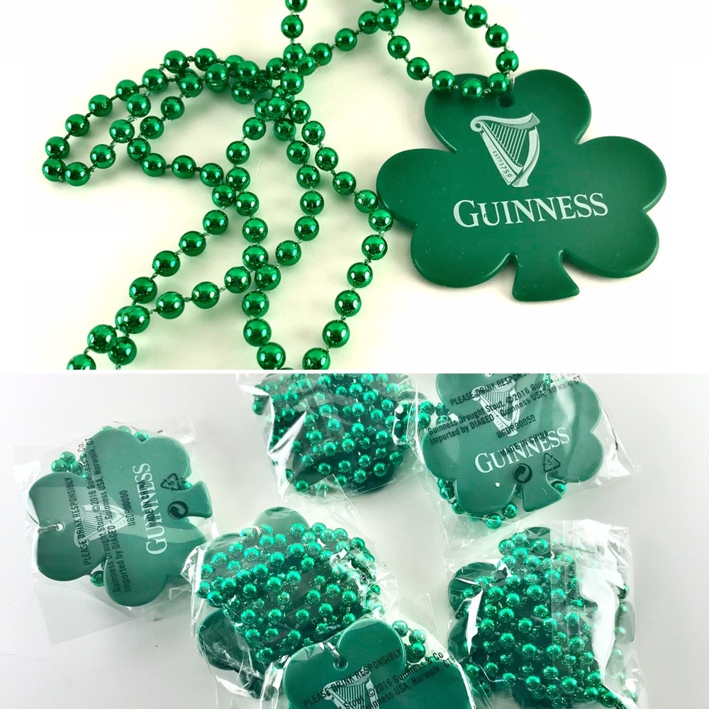 NEW (5) Guinness St. Patrick’s Shamrock Necklace + 2 Tullamore Dew Bonus
